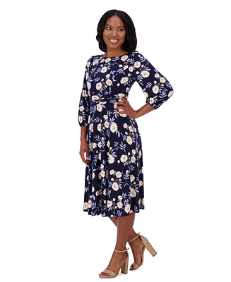 Jessica Howard Petite Floral-Print Gathered-Waist Dress