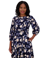 Jessica Howard Petite Floral-Print Gathered-Waist Dress