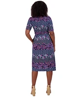 Jessica Howard Plus Elbow-Sleeve Gathered-Waist Dress