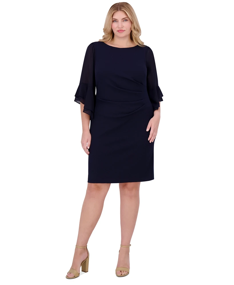 Jessica Howard Plus Size Bell-Sleeve Side-Ruched Dress