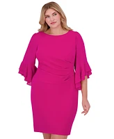 Jessica Howard Plus Bell-Sleeve Side-Ruched Dress