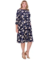 Jessica Howard Plus Floral-Print Gathered-Waist Dress