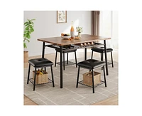 gaomon 5-Piece Dining Table Set, Dinner Table Set with 4 Upholstered Square Stools and Storage Rack, Modern Kitchen Table Set for 4