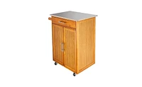 Slickblue Moveable Kitchen Cart with Stainless Steel Table Top & One Drawer & One Cabinet Sapele