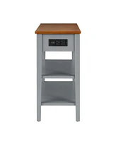 Narrow 2-Tone End Table with Usb Ports and Solid Wood Legs for Small Spaces