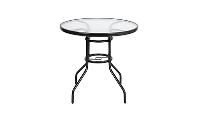 Slickblue Round Outdoor Dining Table – Toughened Glass Table for Yard and Garden