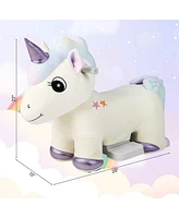 Gymax 6V Electric Animal Ride On Toy Unicorn Kids Plush Ride-on w/ Music & Handlebars