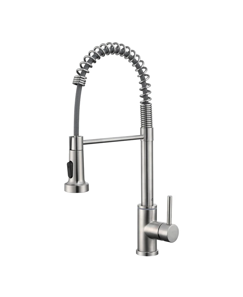 Flynama Pull Down Touchless Single Handle Kitchen Faucet with Led light In Brushed