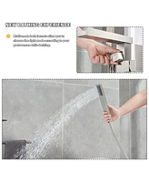 Flynama Single-Handle Free Standing Waterfall Tub Filler Bathroom Tub Faucet with Handheld Shower in Brushed Nickel