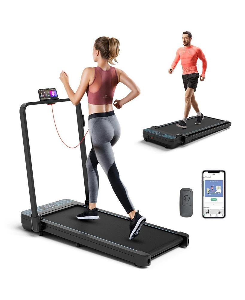 Hongge 2-in-1 Folding Treadmill with 300 Lbs Capacity, Remote Control, and Shock Absorption