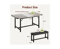 gaomon Dining Table Set for 4-6, 63" Dining Table Set, Extendable Kitchen Table with 2 Upholstered Benches, Strong Metal Frame Dinner Room Extendable