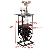 Kings Brand Furniture Freestanding Floor Wine Rack Console Table with Glass Holder, Wine Holder Stand for 9 Bottles, Pewter/Marble
