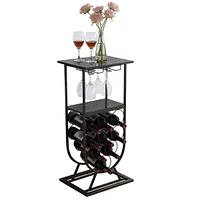 Kings Brand Furniture Freestanding Floor Wine Rack Console Table with Glass Holder, Wine Holder Stand for 9 Bottles, Pewter/Marble