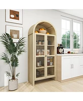 Lovmor 70.28" Tall Arched Kitchen Pantry, Modern Farmhouse Wood Kitchen Storage Cabinets ,Arched Storage Display Cabinet ,Natural