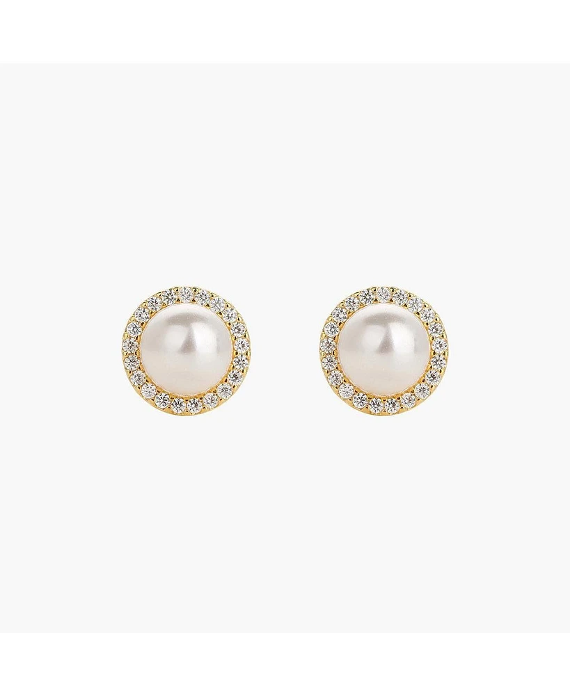 Bearfruit Jewelry Sterling Silver 18k Gold Plated Eleanor Cultured Pearl Stud Earrings