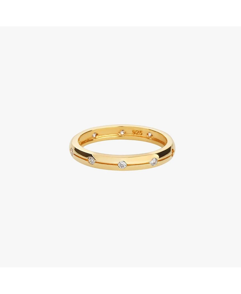 Sabrina Paved Band Ring in 18K Gold Plated Sterling Silver, Size 7 – Timeless Summer Band, Shimmering Detail, Chic Everyday Look