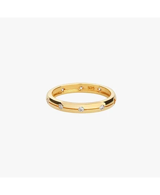 Sabrina Paved Band Ring in 18K Gold Plated Sterling Silver, Size 7 – Timeless Summer Band, Shimmering Detail, Chic Everyday Look