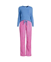 Lands' End Women's Pajama Set Knit Long Sleeve T-Shirt and Flannel Pants