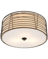 Franklin Iron Works Marlowe 18" Modern Industrial Semi Flush-Mount Ceiling Light Fixture Kitchen Foyer Hallway Drum Round Cage Brown Bronze Finish Met