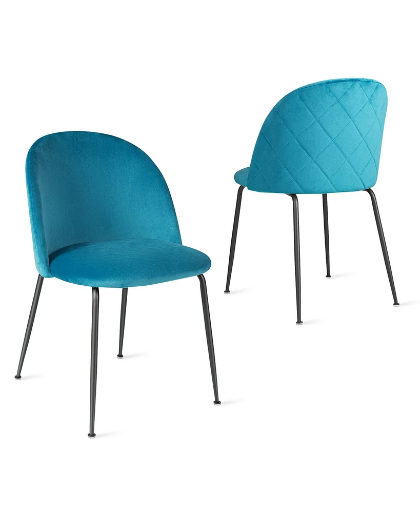 Gymax Dining Chair Set of Upholstered Velvet Chair Set w/ Metal Base for Living Room Teal Blue