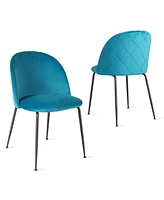 Gymax Dining Chair Set of Upholstered Velvet Chair Set w/ Metal Base for Living Room Teal Blue