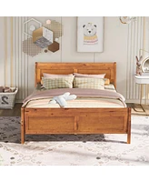 Slickblue Queen Size Wood Platform Bed Frame with Headboard and Sturdy Wooden Slat Support