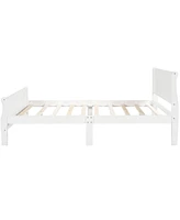 Slickblue Queen Size Wood Platform Bed Frame with Headboard and Sturdy Wooden Slat Support