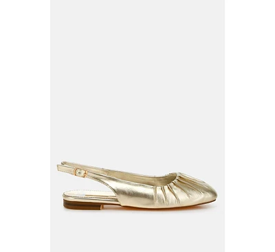 Rag & Co Berni Metallic Square Toe Flat Slingbacks