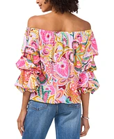 Vince Camuto Women's Printed Off-The-Shoulder Bubble-Sleeve Top