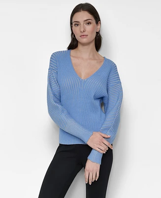 Dkny Women's V-Neck Long-Sleeve Rib-Knit Sweater