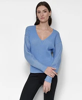 Dkny Women's V-Neck Long-Sleeve Rib-Knit Sweater