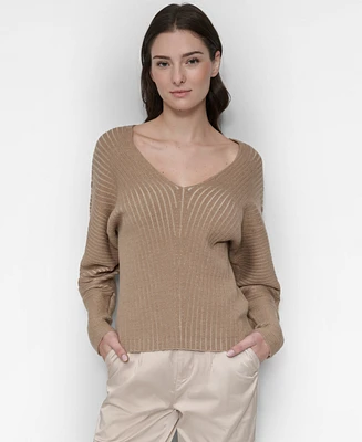 Dkny Women's V-Neck Long-Sleeve Rib-Knit Sweater