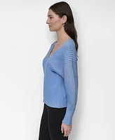 Dkny Women's V-Neck Long-Sleeve Rib-Knit Sweater