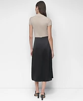 Dkny Women's Slit-Front Flap-Pocket Midi Satin Skirt