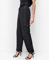 Dkny Women's Tie-Waist High-Rise Crinkle Cargo Joggers