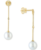 Effy Collection Cultured Freshwater Pearl (7.5MM) & Diamond Accent Drop Earrings in 14k Yellow Gold