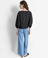 Dkny Women's Asymmetric-Neck 3/4-Puff-Sleeve Top