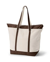 Lands' End Extra Large Natural 5 Pocket Zip Top Long Handle Canvas Tote Bag