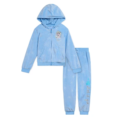 Frozen Girls Disney Minnie Mouse Velour Zip Up Hoodie and Jogger Pants Outfit Set