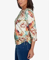 Alfred Dunner Women's Classic Earth Floral Crew Neck Top