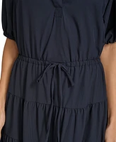 Calvin Klein Women's Split-Neck Short-Sleeve Tiered Dress