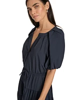 Calvin Klein Women's Split-Neck Short-Sleeve Tiered Dress