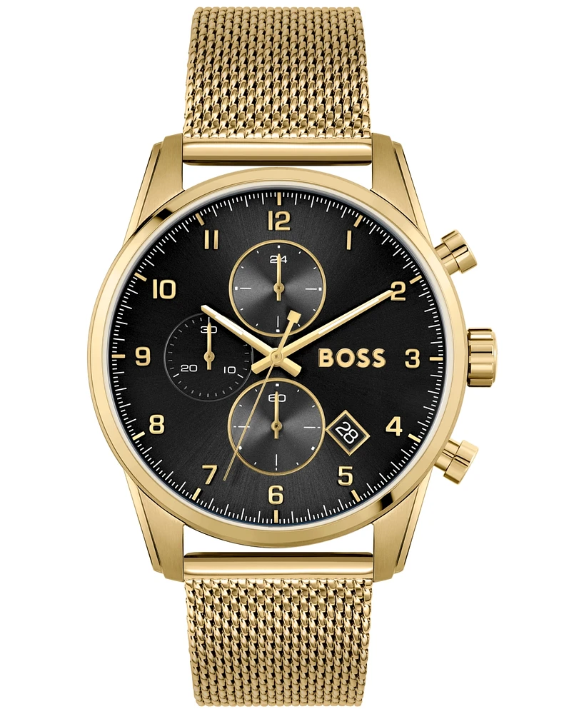 Hugo Boss Men's Skymaster Gold-Tone Stainless Steel Mesh Bracelet 44mm