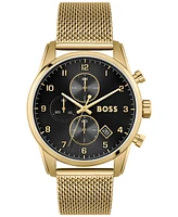 Hugo Boss Men's Skymaster Gold-Tone Stainless Steel Mesh Bracelet 44mm