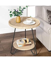 Tribesigns Round Side Table, 2-Tier End Table with Metal Legs, Modern Industrial Beside Table, Small Accent Table Snack Table for Living Room, Bedroom