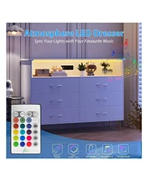 gaomon Dresser For Bedroom With Led Light & Charging Station, 6 Wooden Drawers Dressers With 2-Tier Open Shelves, Modern Chest Of Double Wide Drawers