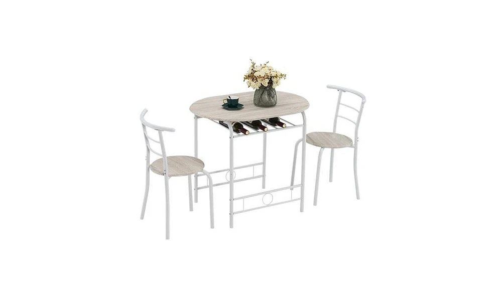 Slickblue White Oak Pvc Lacquer Breakfast Table Set – Couples Bending Back Design with One Table and Two Chairs