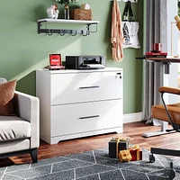 2-Drawer Wood Lateral File Cabinet with Lock for Home Office, White