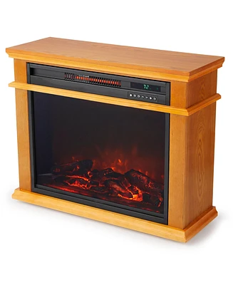 LifeSmart LifePro 1500W Portable Electric Infrared Quartz Indoor Fireplace, Oak