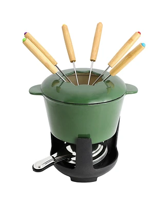 Megachef Enameled Cast Iron Fondue Pot with 6 Serving Forks